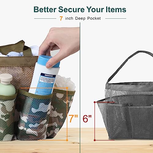 Mesh Shower Caddy Portable - 8 Pockets, S-Hook, Shower Bag for Dorm Camping - color: Brown Camouflage, size: L (Classic Dorm Caddy)