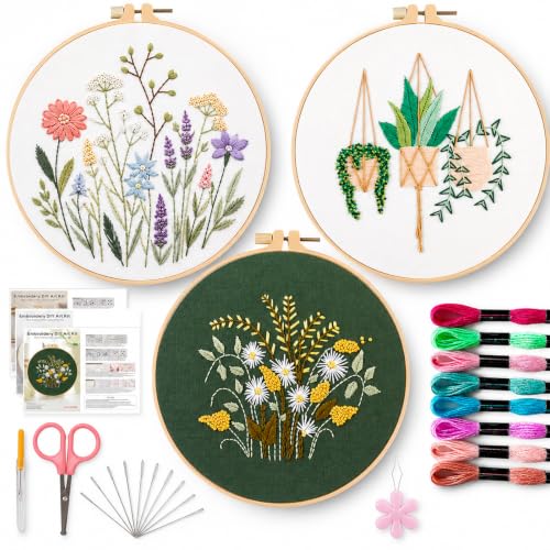 Offizon 3 Sets Embroidery Kit for Beginners Adult DIY Cross Stitches - color: Flower-D (3 Pack)