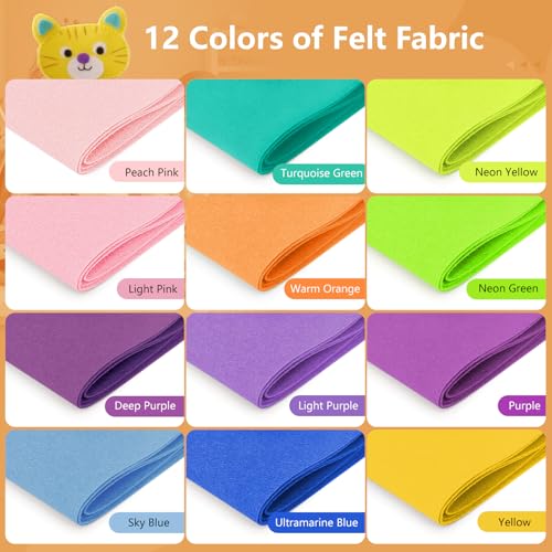 12 Rolls 8"x35" Large Stiff Felt Sheets, 1mm Felt Fabric Sheet for Crafts - color: Vivid Pastel Series