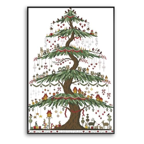 Rosyfoxes Cross Stitch Kits Stamped Full Range of Embroidery Starter Kits for Adult DIY- Printed kit Christmas Tree (2)(Printed) 14ct 2-Strands 18.9×26 inches - color: printed kit Christmas tree (2)(printed)14ct 2-strands18.9×26inches