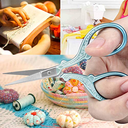 BIHRTC 3.6 Inch Small Embroidery Scissors Sharp Stainless Steel Needlepoint Scissors DIY Tool Dressmaker Shears for Sewing Crafting Needlework Houshold - color: Blue Green