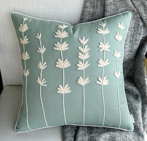 VAGMINE Embroidered Wildflower 18x18 Throw Pillow Cover, Light Teal - color: Light Teal-daisy, size: 18" x 18" (Pack of 1)