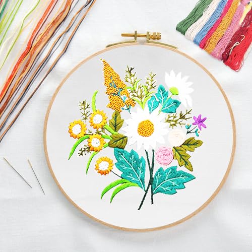 CREAWONDER Canvas Tote Bag Embroidery Kit with Pattern for Beginners, Arts and DIY Embroidery Crafts Kits for Adults, Include Instructions, Thimble, Embroidery Hoops, Color Threads and Tool - color: CR002 chenhuicaoxin beige