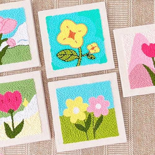 Woohome Punch Needle Starter Kit, Punch Needle Embroidery Kit Frame with Punch Needle Fabric, Hoop, Yarns, Punch Needle for Beginner (Chrysanthemums) - color: Color 39