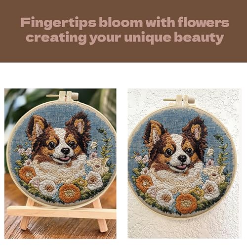 HCANPER Cute Dog Embroidery Starter Kit,DIY Needle Punch Kit, Punch Needle Kits for Beginners,Include Pre-Printed Fabric,Tools,Embroidery Hoop,Threads,Easy for Adults and Children. (Brown) - color: Brown
