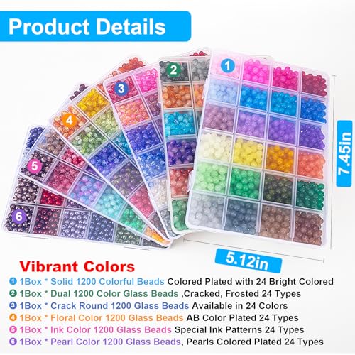 XSEINO About 7200PCS 6mm Glass Beads Bracelet Making Kit,144 Assorted Designs Special Color Series Crystal Floral Pearl Crack Ink Dual Colorful Beads for Bracelet and DIY Crafts and Jewelry Making - color: All 6 Series