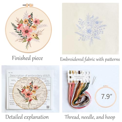 Silentsea Embroidery Kit, Floral and Nature Designs, with Hoops, Needlework Pattern Set (Flower) - color: flower