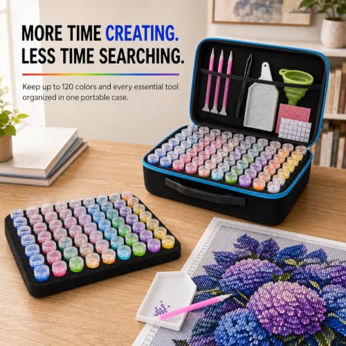 MERATIA Diamond Art Storage Organizer, 120 Jars with Accessories - color: Blue-120 Slots