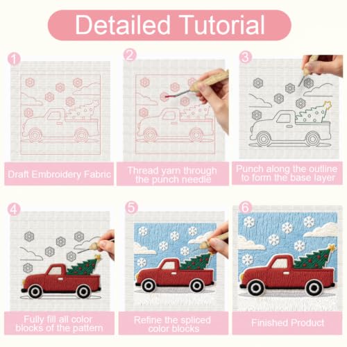 BEUNITONE Punch Needle Kit for Beginners Adults - Christmas Truck Design - color: 14-Christmas Truck