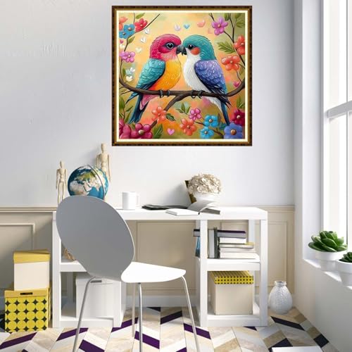 Redxing Counted Cross Stitch Kit for Beginners,Unprinted Needlepoint Kits for Beginners Cross Stitching Embroidery Kit 11CT Stitches kit-Couple Bird Flowers 18x18 inch - color: KitColors01