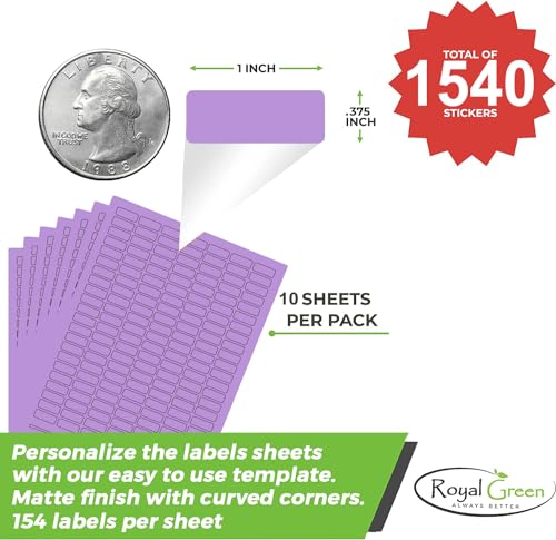 Royal Green Printable Rectangle Labels, 1 x 0.375 Inch - 1540 Pack - color: Purple, size: 1540
