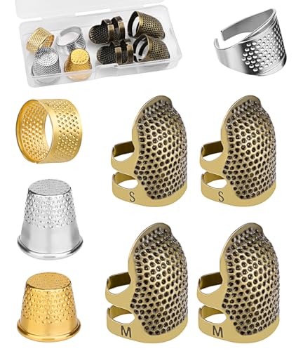 ZMAAGG Thimbles for Hand Sewing, 8 PCS Sewing Thimble, Metal Thimble - size: S-Basic Version