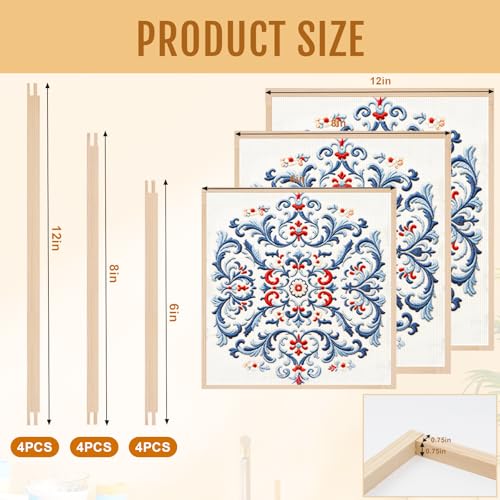 6 Sets 12pcs Needlepoint Stretcher Bars,3 Sizes Canvas,Wall Mount,Splicing Frame for Embroidery/Painting,Includ 12pcs Bars+100 Tracks+Sewing Scissors+Hammer+4 Wall-Mounted Rings+4 Picture Hooks