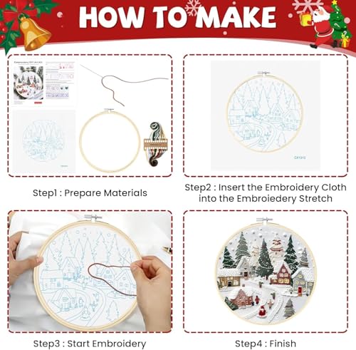 Christmas Embroidery Kit DIY Hand Embroidery Starter Cross Stitch Kits, Christmas Ornaments Embroidery with Stamped Pattern,Cotton,Threads,Needles,Instructions for Adults Beginners (Penguin) - color: Penguin