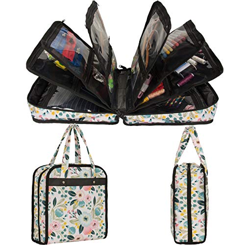 PACMAXI Sewing Accessories Storage Carrying Bag, Knitting, Craft Tools - color: Flower with Beige Background