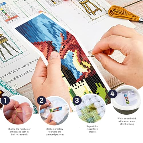 FREEBLOSS 6 Set Cross Stitch Bookmark Kit Stamped Cross Stitch Kit Western Dragon Embroidery Set with Instruction for Adults 8''x2.4'' - style: Dragon