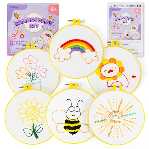 Pllieay 6PCS Embroidery Kit for Beginners, Needlepoint Kits for Beginners - style: Flowers