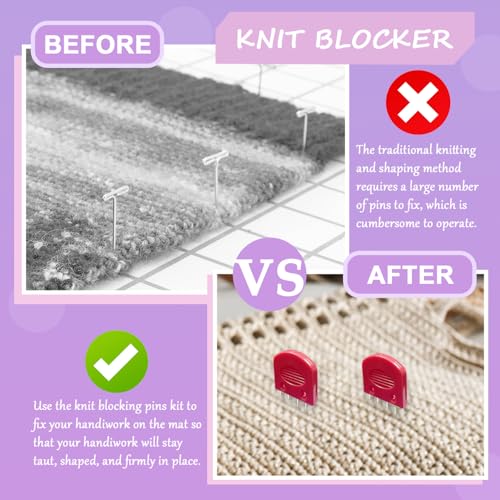 20Pcs Knit Blockers Pins Kit, Knit Blocking Combs for Crochet Knitting Blocking Board Mats, Crochet Blocking Pins for Crochet Projects Sewing Lace Needlework Projects Tool-Red - color: Red