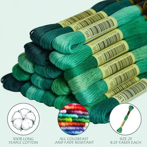 14 skeins Rainbow Color Embroidery Floss - Cross Stitch Threads - Friendship Bracelets Floss - Crafts Floss, Aquamarine Gradient - color: Aquamarine Gradient
