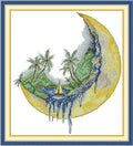 Aiorkeng Cross Stitch Kits Stamped Full Range of Embroidery Starter Kits for Adults Beginners DIY 11CT 3 Strands -Printed kit Sailing on the Moon(Printed) 15.4×16.5 inches - color: Sailing on the Moon39×42cm