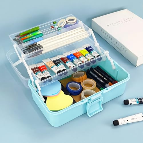 10Inch Tackle Box Organizer and Storage,Three-Layer Sewing Box With 2 Trays - color: BLUE