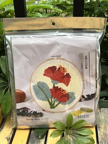Meoe&heome Punch Needle Kit for Beginners, DIY Embroidery Set with 20+ Patterns(Red Peony) - color: Red Peony