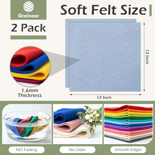 Dusty Blue Soft Felt Sheets for Crafts, 12" x 12", 1.6mm Thick, 2 Pcs - color: Dusty Blue