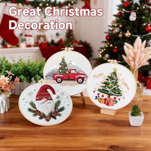 TPZBWG Christmas Embroidery Kit, 4 Pack Cross Stitch Kits,DIY Embroidery Starter Kit for Adults & Beginners, DIY Needlepoint Kit with Embroidery Hoop Thread Needle for Craft Lover Birthday Gifts 1 - color: Christmas-4 Set1