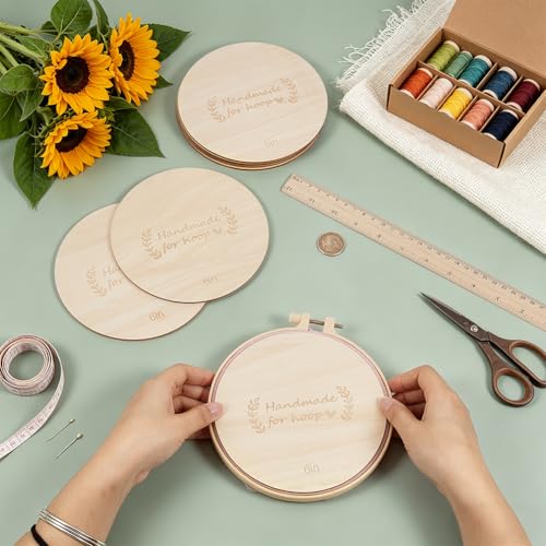 BENECREAT 8 Pack Wooden Embroidery Backing Discs,5.91inch Wooden Backs for Finishing Embroidery Hoops, Crossing Stitch Hoop for DIY Needlework Projects Sewing Craft - size: 150mm