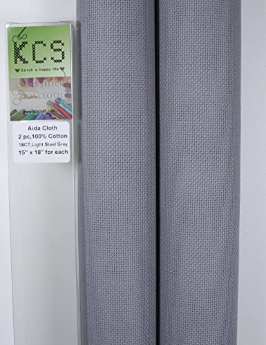 KCS 2 pc of 15" x 18" Counted Cross Stitch Cotton Aida Cloth Needlework Fabric (Light Steel Grey, 18CT) - color: Light Steel Grey, size: 18CT