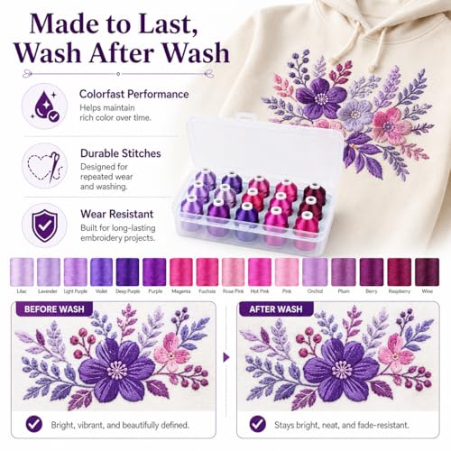 Simthread 15-Color Polyester Machine Embroidery Thread Set, Purple Series - color: 15C-Purple-Box