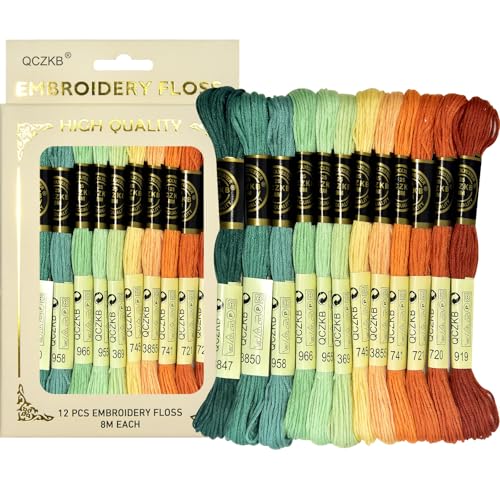 Premium Rainbow Color Embroidery Floss - Cross Stitch Threads - Friendship Bracelets Floss - Crafts Floss - 12 Skeins Per Pack Embroidery Floss,Green-Orange Gradient - color: Green-Orange Gradient