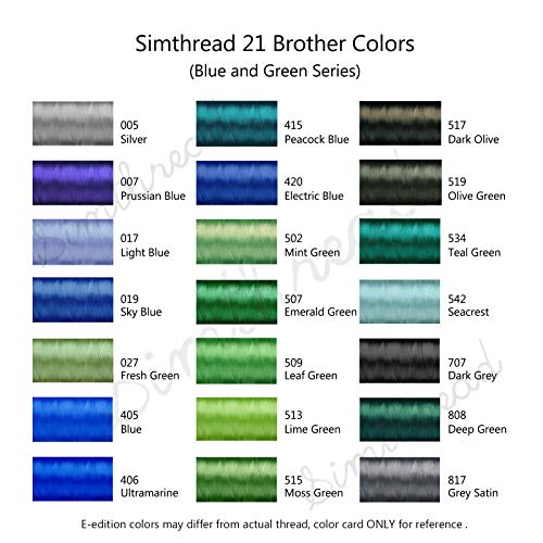 Simthread Embroidery Machine Thread Kit 800Y 21 Spools Blue and Green Colors for Professional Embroidery Design - color: Blue & Green
