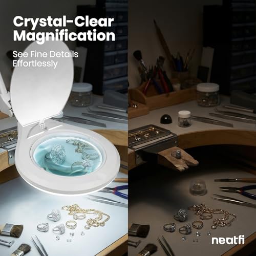 Neatfi Elite Super LED Magnifying Lamp with Clamp – 6” Glass Lens, 2.25X/4X Bifocal, 6500K Daylight | Glare-Free, Nonpolar Dimming | Reading, Crafting & Precision Work (6 Inch Lens, White) - color: White, size: 6 Inch Lens