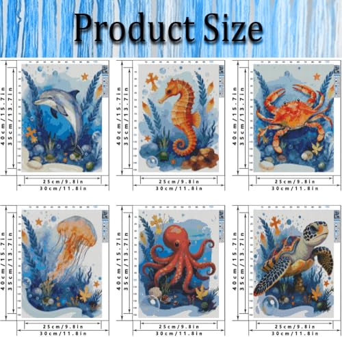 KYOQFVN 6 Pack Stamped Cross Stitch Kit for Adults - Ocean Cross Stitch Kits for Beginners, 11CT Animal Cross-Stitch Kit for Home wall Decor 12×16 Inch（6 Pack - color: SZXHY01-06