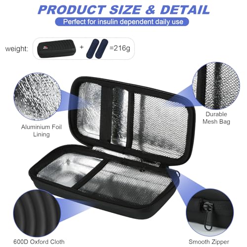 CDBXPRG Insulin Cooler Travel Case, 2 Ice Pack TSA Approved Black - color: Black