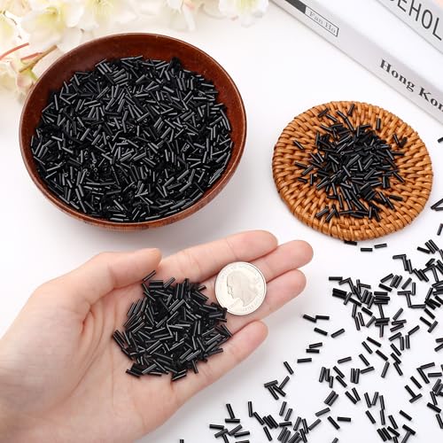 3000PC Black Glass Bugle Beads 6MM Black Tube Beads - color: black