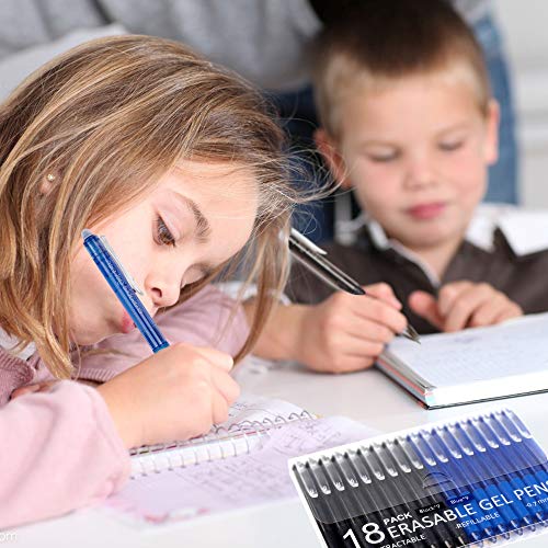 Vanstek 18 Pack Retractable Erasable Gel Pens Clicker, 9 Black & 9 Blue, Fine Point(0.7), Make Mistakes Disappear, Premium Comfort Grip Black & Blue Ink for Writting, Note Taking and Crossword Puzzles - color: 9 Blue 9 Black