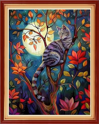 Artvxeay Stamped Cross Stitch Kits - Embroidery Kits for Beginners Cross Stitch Kits for Adults 11 CT Printed Patterns Needlepoint Kits-Cat Admiring The Moon 16x20 inch - color: Cat Admiring The Moon 16x20 inch