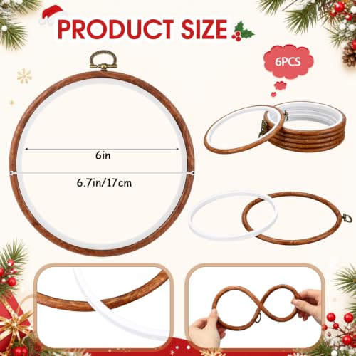 Burbell 15 Pcs Embroidery Hoops Round Wood Frame Cross Stitch,6 Inch - size: 6 Inch