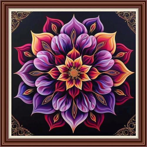 Dimensean Counted Cross Stitch Kit for Beginners, 11CT Unprinted Cross-Stitch Kit Easy Patterns Needlepoint Kit Cross Stitching Embroidery Kit Supplies-Magic Mandala 18x18 inch - color: Patterns03