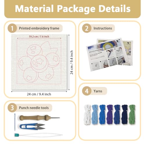 DOODLREAM Fresh Blueberry Punch Needle Kit for Beginner 9.4" x 9.4" - color: Blueberry