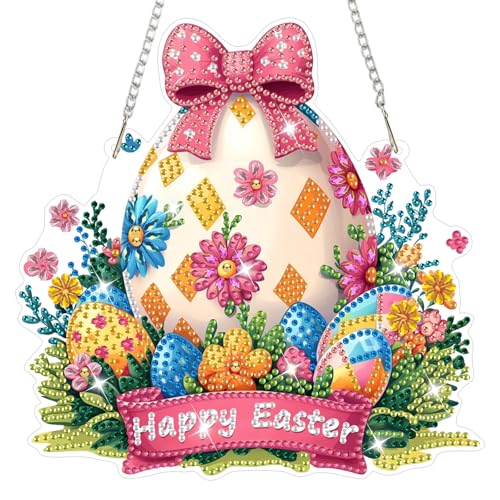 NAIMOER Easter Egg Diamond Art Hanging Kits for Adults, 5D Special Shaped Rhinestone, DIY Acrylic Spring Diamond Art Painting Window Pendants Home Garden Wall Hanging Ornament Kits, Double Sided - color: Easter 04