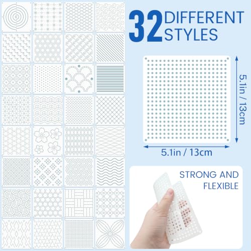 Sashiko Kit, Includes Sashiko Thread, 100% Cotton Fabric, Needle, Thimble, Threader, and Sashiko Pattern Template. Ideal for Sewing Beginners, Mending, and Hand Quilting. (20) - color: 20