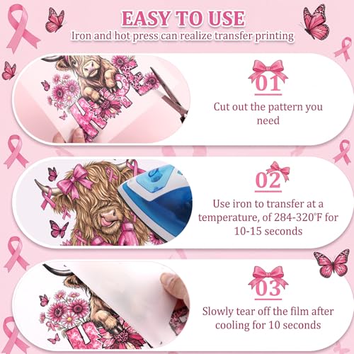 Tellingyou 36 Sheets Breast Cancer Awareness Iron on Transfers - style: Breast Cancer