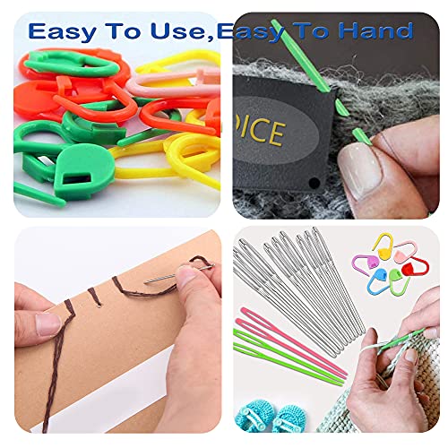 Orrdice 26 Pcs Sewing Knitting Kits, 9 Pcs Large-Eye Blunt Yarn Needles, 4 Pcs Plastic Weaving Needles,12 Pcs Colorful Knitting Crochet Locking Counter Stitch Needle, Suitable for Crochet Project - color: 26 PCS