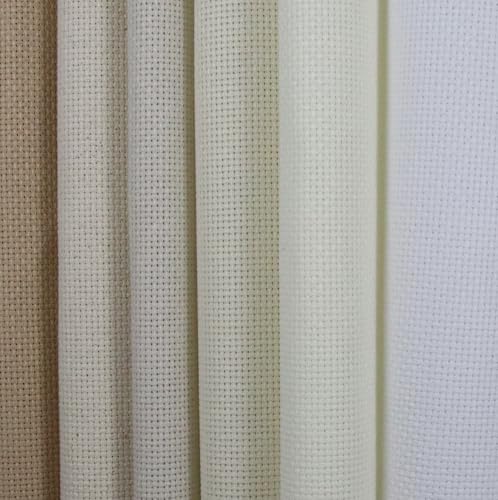 KCS 6 pc of 15" x 18" (38cmx45cm) Counted Cotton Aida Cloth Cross Stitch Fabric Rolled Box (16CT-G) - color: 16ct-g