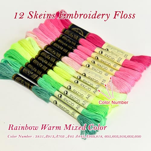 Premium Rainbow Color Embroidery Floss - Cross Stitch Threads - Friendship Bracelets Floss - Crafts Floss - 12 Skeins Per Pack Embroidery Floss,Rainbow Warm-Tone Mixed Color - color: Rainbow Warm-Tone Mixed Color