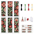 FREEBLOSS 6 Set Cross Stitch Bookmark Kits 8"x2.4" Red Flowers on Black - style: Flat style