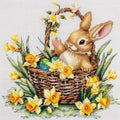 Generic Easter Rabbit Yellow Daffodils Basket DIY 11CT Stamped Cross Stitch Kits for Beginners Easy Needlepoint Embroidery Counted Cross Stitch Art Craft for Wall Decoration 14x14inch(8)
